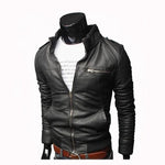 Men Faux Leather Jacket Zippers 2019 Men's Stand Collar Coat Spring Autumn Casual Slim PU Jacket Male Moto Biker Coats Outerwear