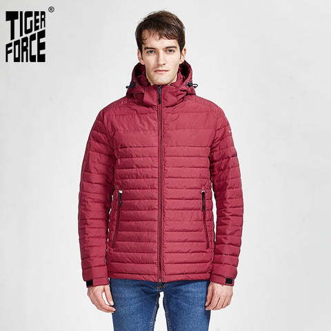 TIGER FORCE 2020 new arrival men striped jackets with pockets high quality removing hood warm coat outerwear zippers parka 50629